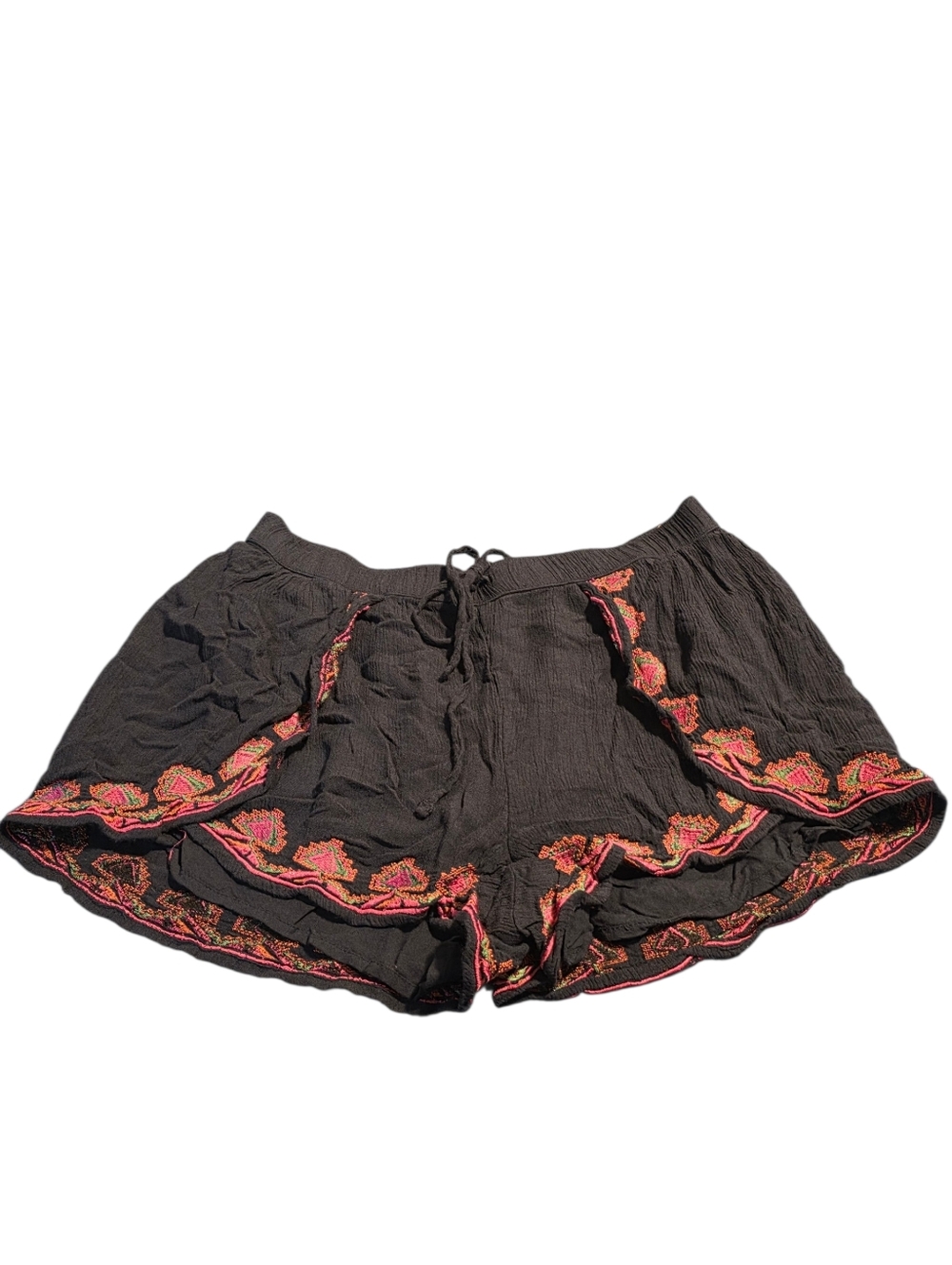 Hollister Navy Blue Bohemian Embroidered Ruffled Drawstring Shorts Size XS